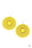 Paparazzi Island Sun - Yellow Wood Earrings