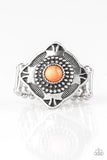 Paparazzi Four Corners Fashion - Orange Stone - Silver Ring