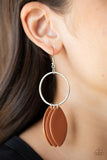 Paparazzi Leafy Laguna - Brown Leather Earrings