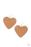 Paparazzi Country Crush - Brown Heart Leather Earrings