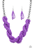 Paparazzi Savannah Surfin - Purple Seed Beads - Silver Chain Necklace and matching Earrings