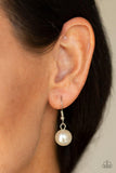 Paparazzi The Grand Baller - White Pearl Silver Chain Necklace and matching Earrings - The Jewelry Box Collection 