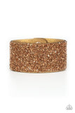 Paparazzi The Halftime Show - Gold - Rhinestones / Leather - Wrap / Snap Bracelet