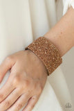 Paparazzi The Halftime Show - Gold - Rhinestones / Leather - Wrap / Snap Bracelet