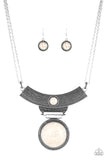 Paparazzi Lasting EMPRESS-ions - White Crackle Stone - Silver Statement Necklace and matching Earrings