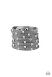 Paparazzi Sass Squad - Silver Leather Wrap / Snap Bracelet