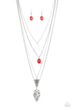 Paparazzi Grounded In ARTIFACT - Red Necklace and Matching Earrings