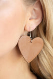 Paparazzi Country Crush - Brown Heart Leather Earrings