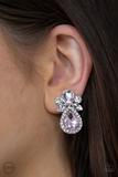 Paparazzi Celebrity Crowd - Pink - Teardrop Rhinestones - Clip On Earrings