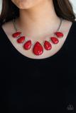 Paparazzi Drop Zone - Red - Shiny Teardrop - Silver Chain - Necklace & Earrings