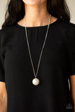 Paparazzi The Grand Baller - White Pearl Silver Chain Necklace and matching Earrings - The Jewelry Box Collection 