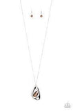 Paparazzi Asymmetrical Bliss - Brown - Silver Pendant - Necklace & Earrings - The Jewelry Box Collection 