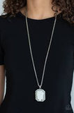 Paparazzi Let Your HEIR Down - White Emerald Gem - Antiqued Silver Chain Necklace and matching Earrings - Life of the Party Exclusive October 2019