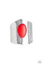 Paparazzi Casual Canyoneer - Red Stone - Hammered Silver Cuff Bracelet