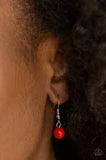 Paparazzi Omega Oasis - Red - Stone Beads - Silver Plate Necklace and matching Earrings