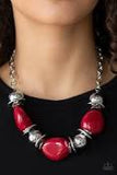 Paparazzi Vivid Vibes - Red  Beads - Silver Necklace and matching Earrings