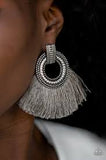Paparazzi I Am Spartacus - Silver - Gray Thread / Fringe / Tassel - Post Earrings - The Jewelry Box Collection 