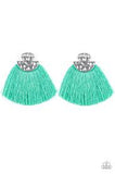 Paparazzi Make Some PLUME - Green Thread / Fringe / Tassel - Hammered Silver - Post Earrings - The Jewelry Box Collection 