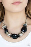 Paparazzi Vivid Vibes - Black Beads - Silver Necklace and matching Earrings