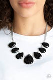 Paparazzi Drop Zone - Black - Shiny Teardrop - Silver Chain - Necklace & Earrings
