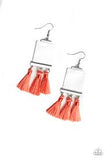 Paparazzi Tassel Retreat - orange Thread / Fringe - Rectangular Shell Like Acrylic - Earrings - The Jewelry Box Collection 