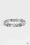 Paparazzi Stacked Deck - Silver - White Rhinestones - Stretchy Band Glitzy Bracelet