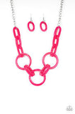 Paparazzi Turn Up The Heat - Pink Acrylic - Silver Chain Necklace and matching Earrings