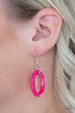 Paparazzi Turn Up The Heat - Pink Acrylic - Silver Chain Necklace and matching Earrings