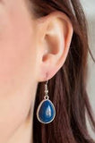 Paparazzi Shop Til You TEARDROP - Blue - Teardrops - Dramatic Fringe - Silver Chain Necklace and matching Earrings