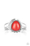 Paparazzi Natures Bounty - Red Stone - Antiqued Silver Feather - Cuff Bracelet