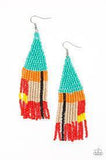 Paparazzi Beaded Boho - Blue - Orange, Brown, Black, Yellow and Red Seed Beads - Earrings - The Jewelry Box Collection 