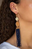 Paparazzi Lotus Gardens - Gold - Blue Cording / Thread / Tassel Streams - Hammered Gold Discs - Earrings - The Jewelry Box Collection 