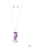 Paparazzi Beach Buzz - Purple Beads - Heart Pendant, Butterfly, Rhinestones - Necklace & Earrings - The Jewelry Box Collection 