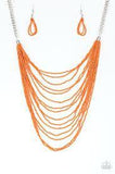 Paparazzi Bora Bombora - Orange Seed Bead Necklace! and matching Earrings - The Jewelry Box Collection 