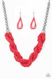 Paparazzi Savannah Surfin - Orange Seed Beads - Silver Chain Necklace and matching Earrings - The Jewelry Box Collection 