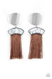 Paparazzi Insta Inca - Brown - Thread / Fringe / Tassel - White Stone - Post Earrings - The Jewelry Box Collection 