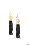 Paparazzi Lotus Gardens - Gold - Black Cording / Thread / Tassel Streams - Hammered Gold Discs - Earrings - The Jewelry Box Collection 