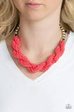 Paparazzi Savannah Surfin - Orange Seed Beads - Silver Chain Necklace and matching Earrings - The Jewelry Box Collection 