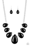 Paparazzi Drop Zone - Black - Shiny Teardrop - Silver Chain - Necklace & Earrings