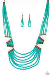 Paparazzi Kickin It Outback - Blue - Turquoise and White Seed Beads - Necklace and matching Earrings - The Jewelry Box Collection 