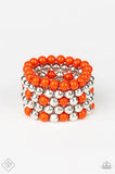 Paparazzi Pop-YOU-lar Culture - Orange Beads - Shiny Silver - Set of 5 Bracelets - Fashion Fix Exclusive November 2019