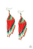 Paparazzi Bodaciously Bohemian - Red - Black, Brass, Blue and Golden White Seed Beads Earrings - The Jewelry Box Collection 