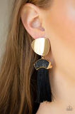 Paparazzi Insta Inca - Gold - Black Thread / Fringe / Tassel - Gold Post Earrings - The Jewelry Box Collection 
