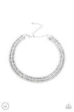 Paparazzi Full REIGN - Silver - White Rhinestones - Box Chain - Choker Necklace and matching Earrings