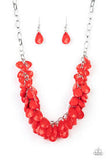 Paparazzi Colorfully Clustered Red - Silver Pendant - Necklace & Earrings