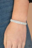 Paparazzi Stacked Deck - Silver - White Rhinestones - Stretchy Band Glitzy Bracelet