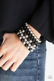 Paparazzi Pop-YOU-lar Culture - Black Beads - Shiny Silver - Set of 5 Bracelets