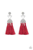 Paparazzi Tassel Trippin - Red - Thread / Fringe / Tassel - Silver Disc - Post Earrings - The Jewelry Box Collection 