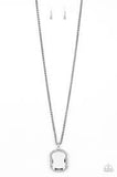 Paparazzi Let Your HEIR Down - White Emerald Gem - Antiqued Silver Chain Necklace and matching Earrings - Life of the Party Exclusive October 2019