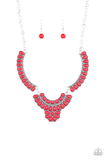 Paparazzi Omega Oasis - Red - Stone Beads - Silver Plate Necklace and matching Earrings